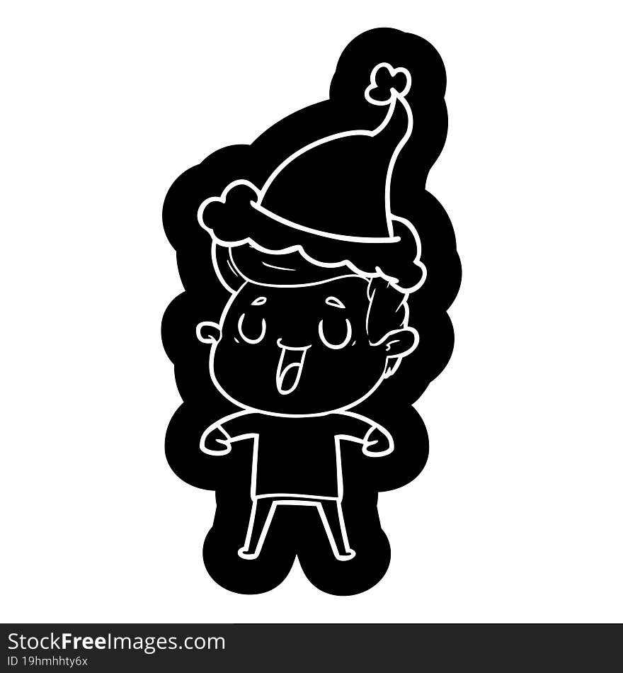 happy quirky cartoon icon of a man wearing santa hat