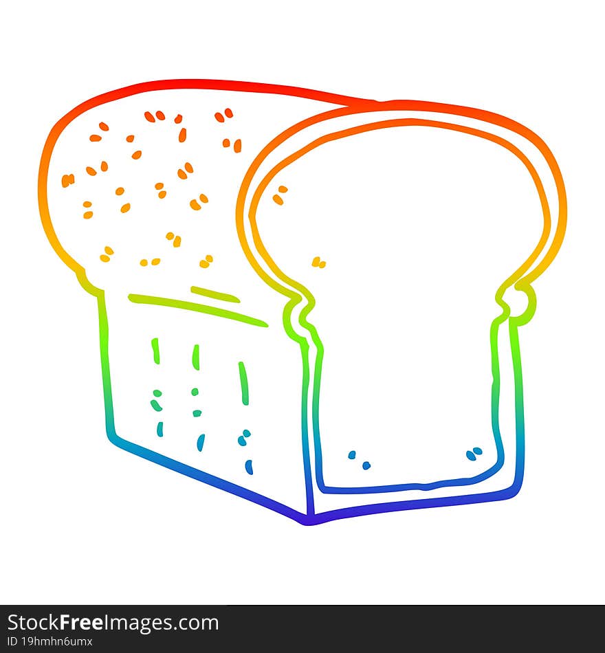 rainbow gradient line drawing of a cartoon loaf of bread