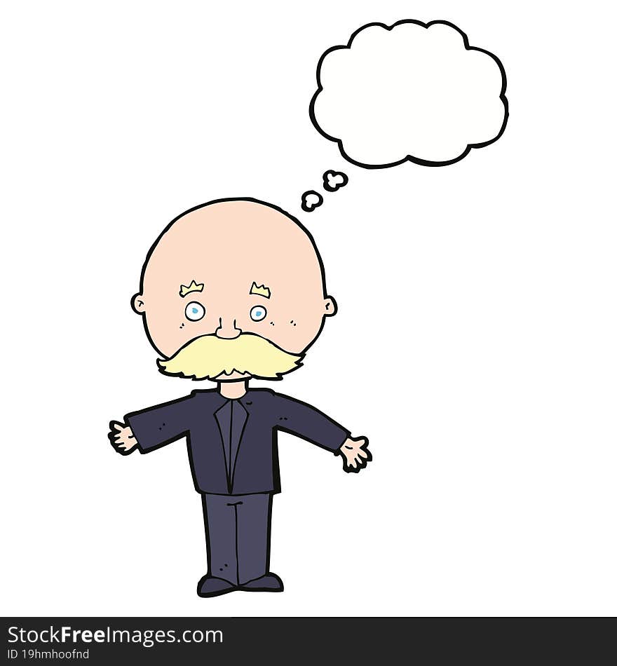 cartoon man with mustache with thought bubble