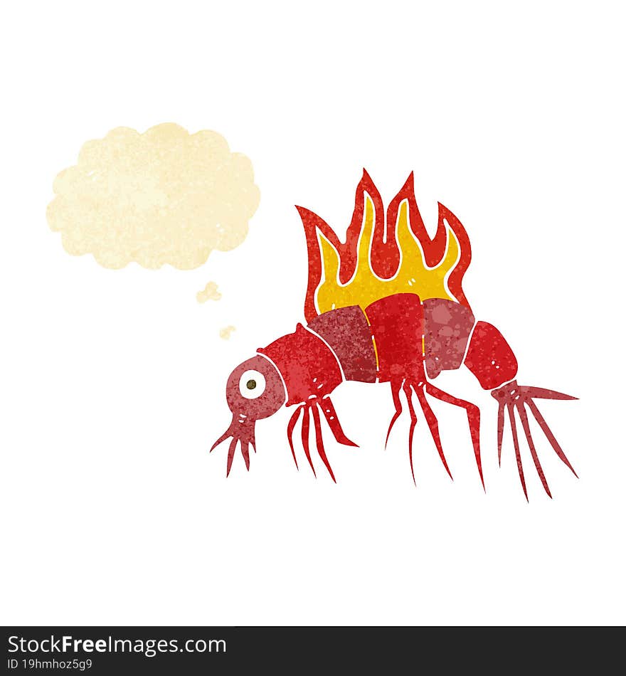 cartoon hot shrimp with thought bubble