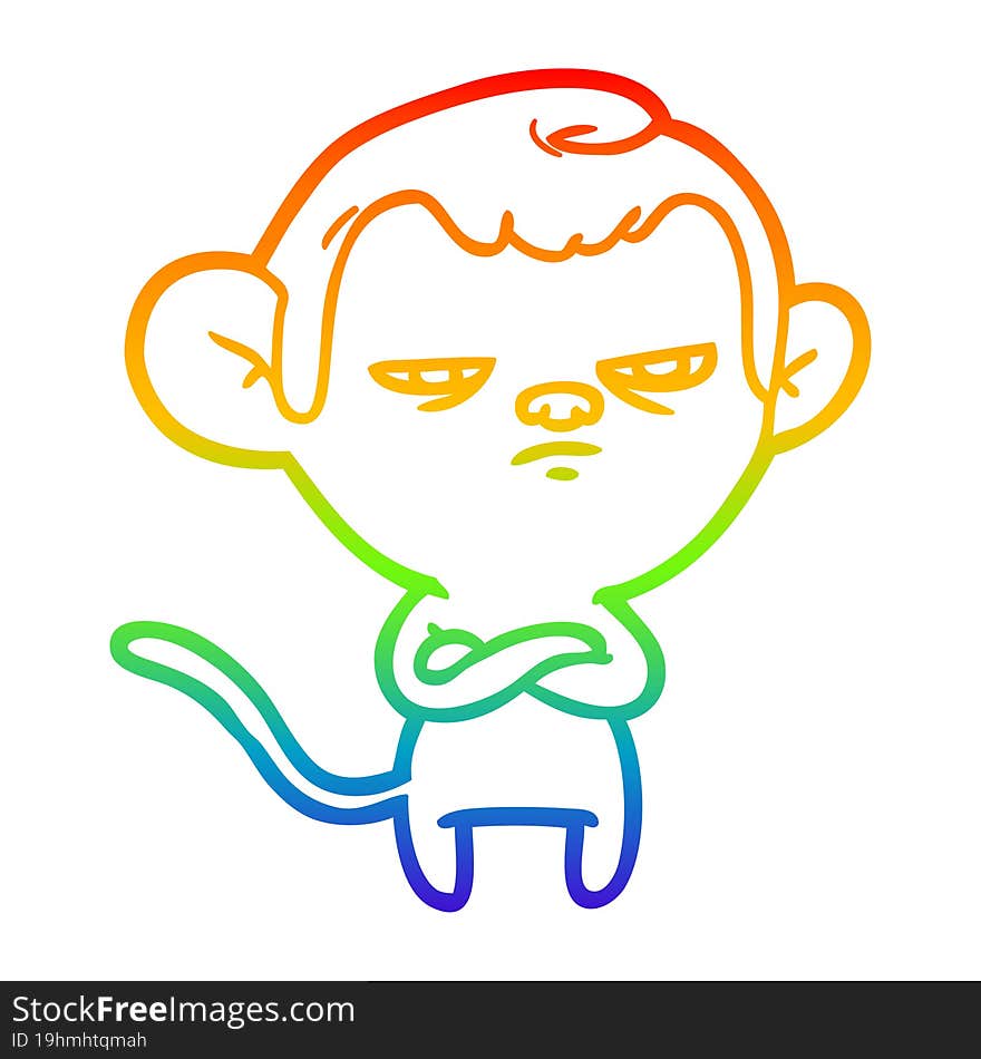 rainbow gradient line drawing of a cartoon monkey