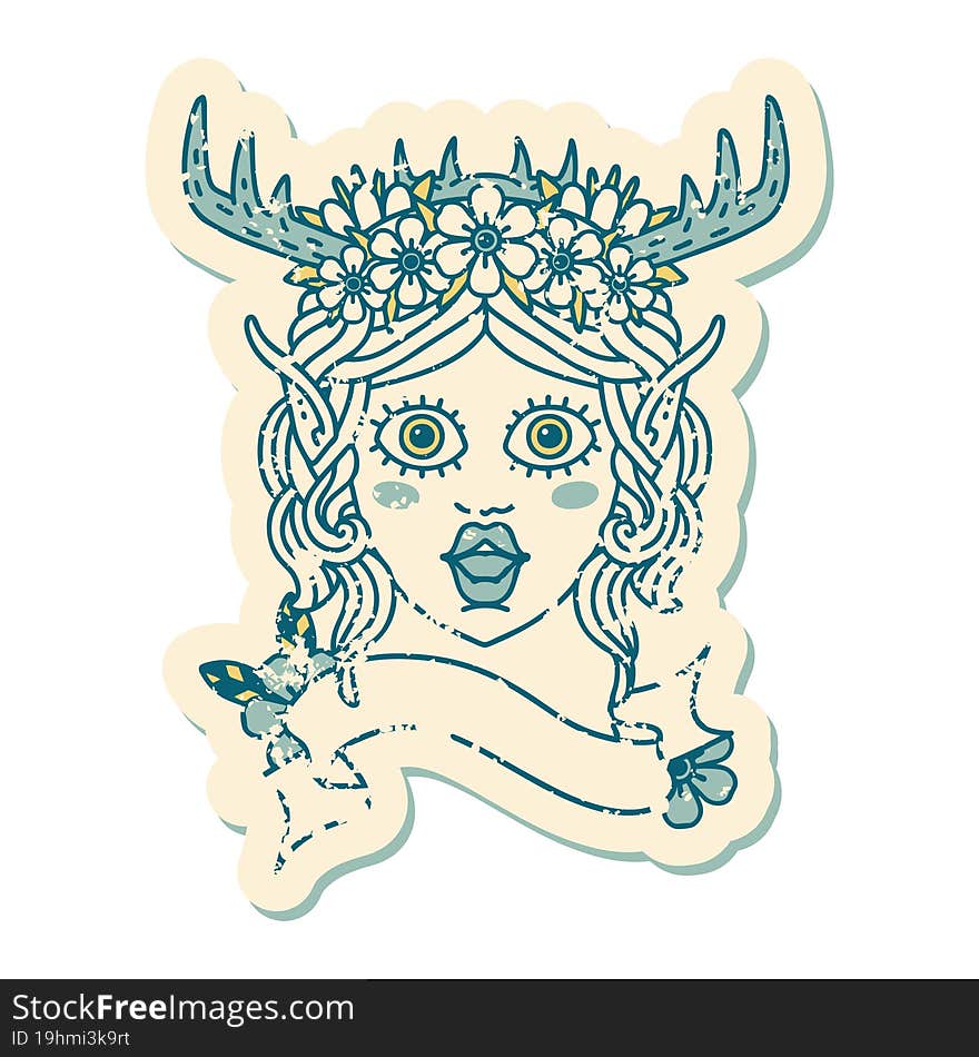 Retro Tattoo Style elf druid character face. Retro Tattoo Style elf druid character face