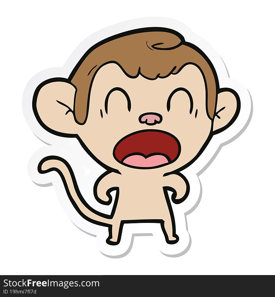 sticker of a shouting cartoon monkey