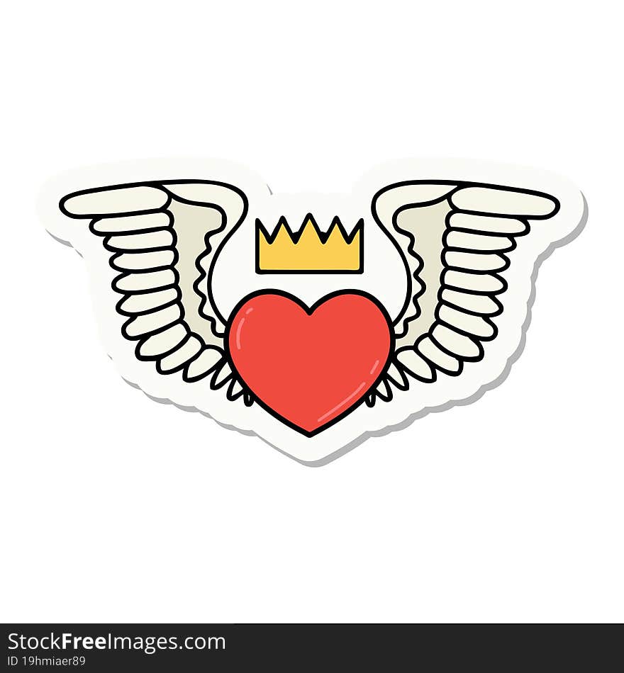 tattoo style sticker of a heart with wings