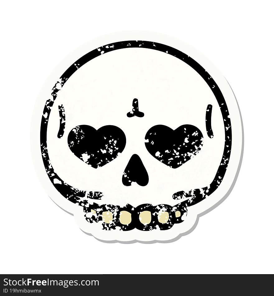 traditional distressed sticker tattoo of a skull