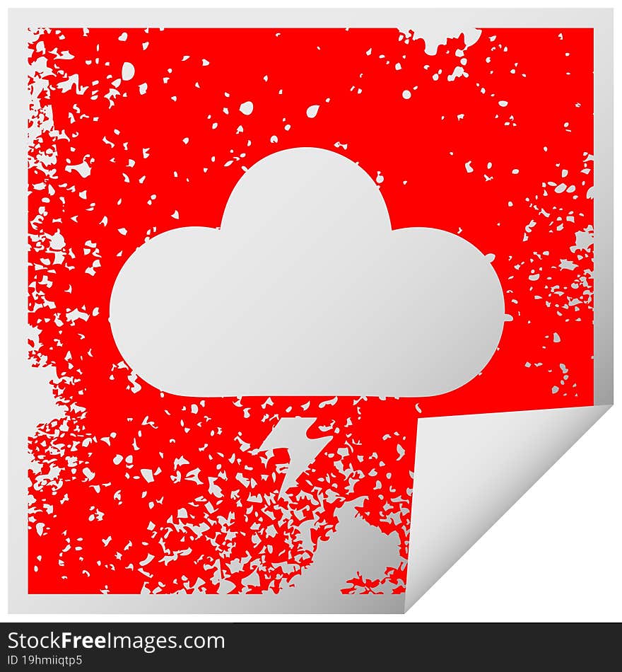 distressed square peeling sticker symbol of a thunder cloud