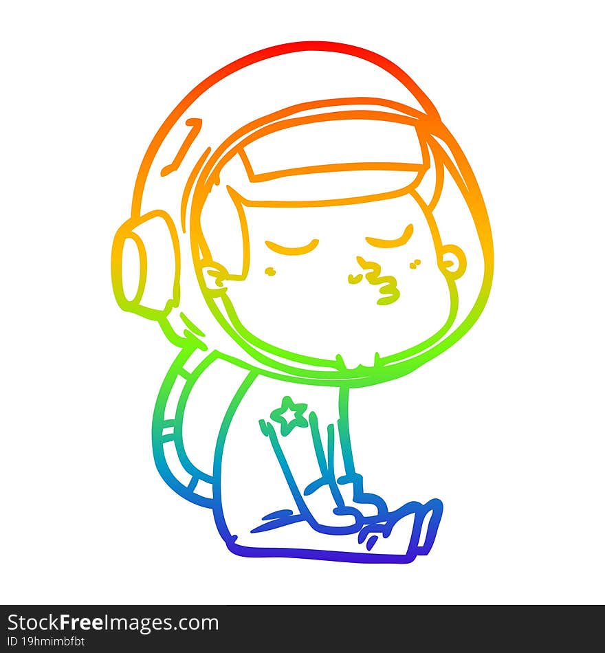 rainbow gradient line drawing cartoon confident astronaut