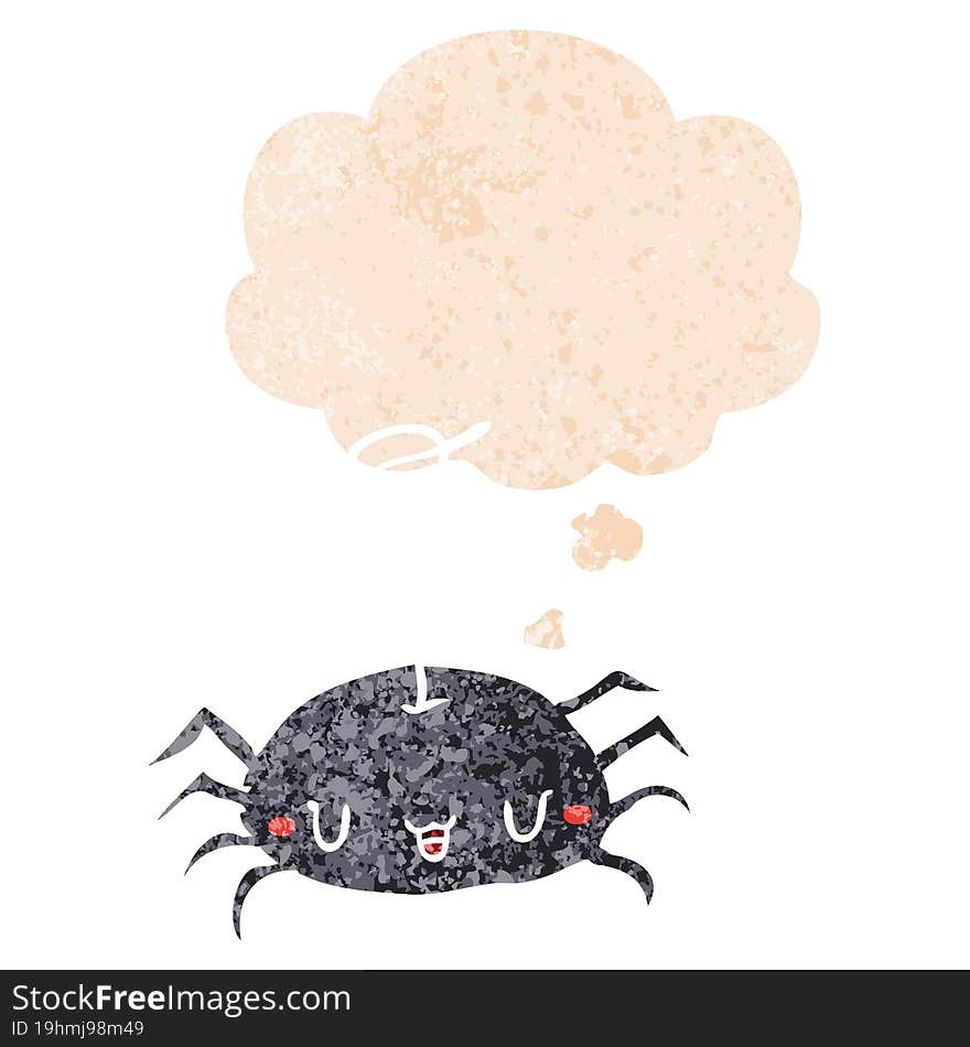 cartoon spider and thought bubble in retro textured style