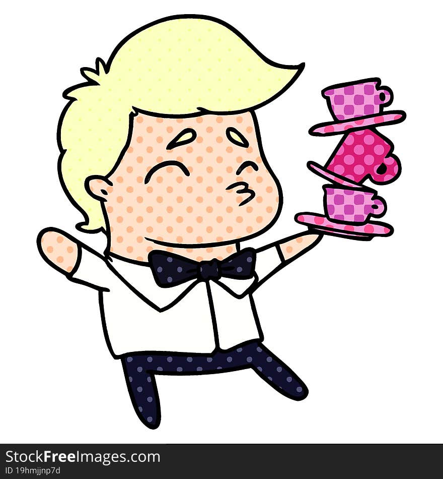 Cartoon Of A Kawaii Cute Waiter