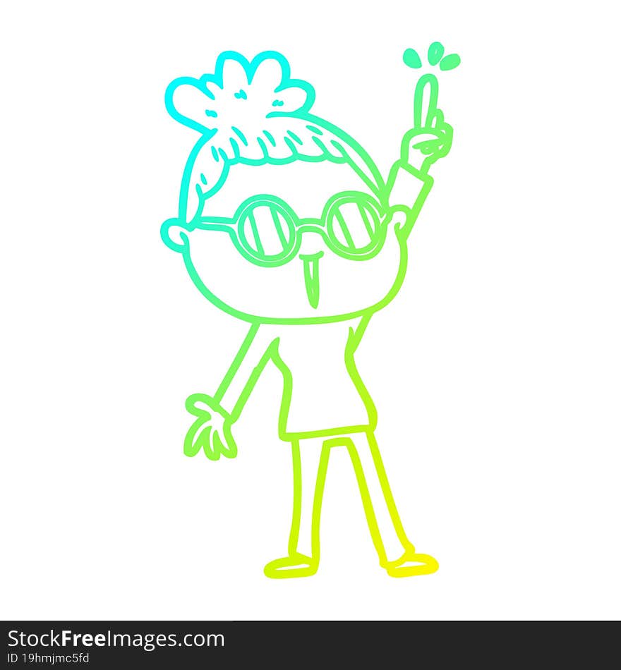 cold gradient line drawing of a cartoon woman wearing spectacles