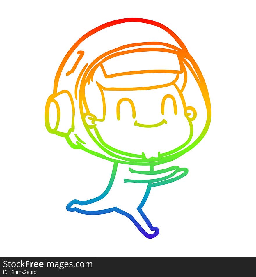 rainbow gradient line drawing happy cartoon astronaut man