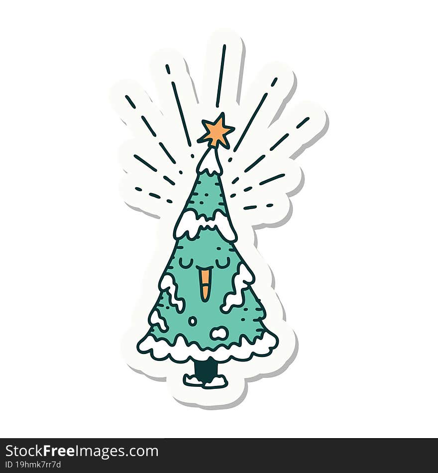 sticker of tattoo style happy christmas tree