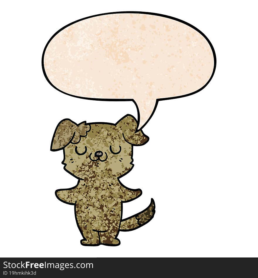 cartoon puppy and speech bubble in retro texture style