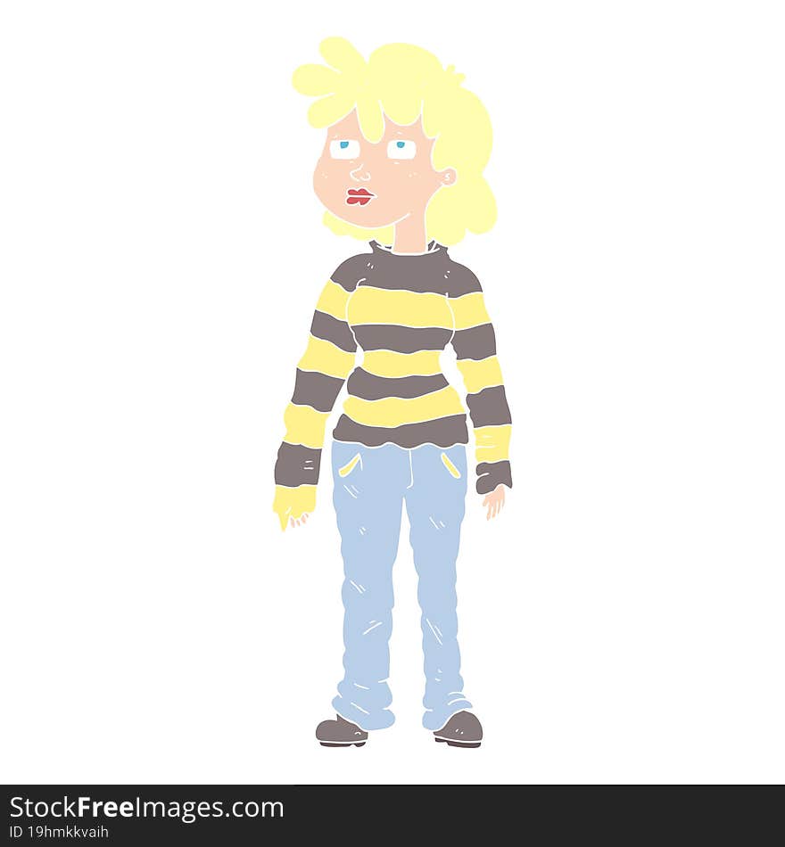 flat color illustration of a cartoon woman in casual clothes