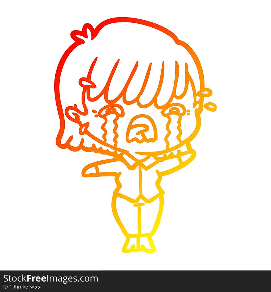 warm gradient line drawing of a cartoon girl crying