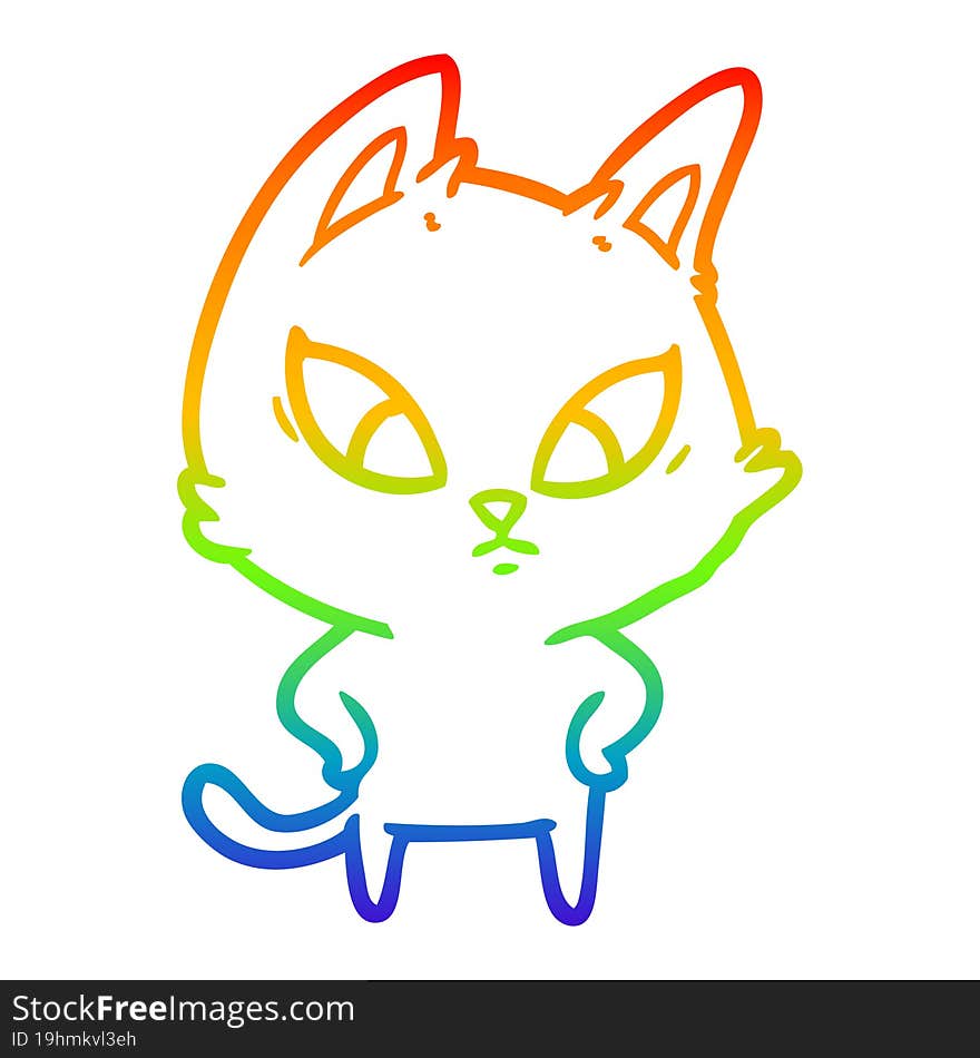 rainbow gradient line drawing confused cartoon cat