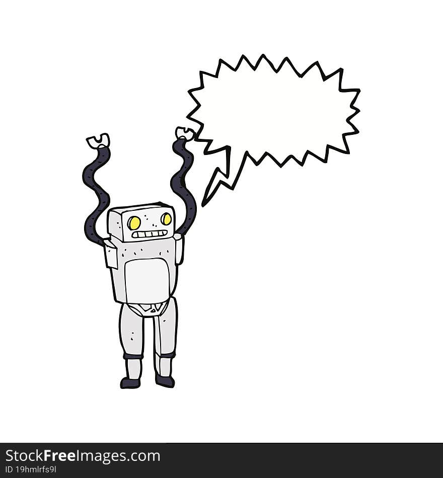 cartoon funny robot with speech bubble