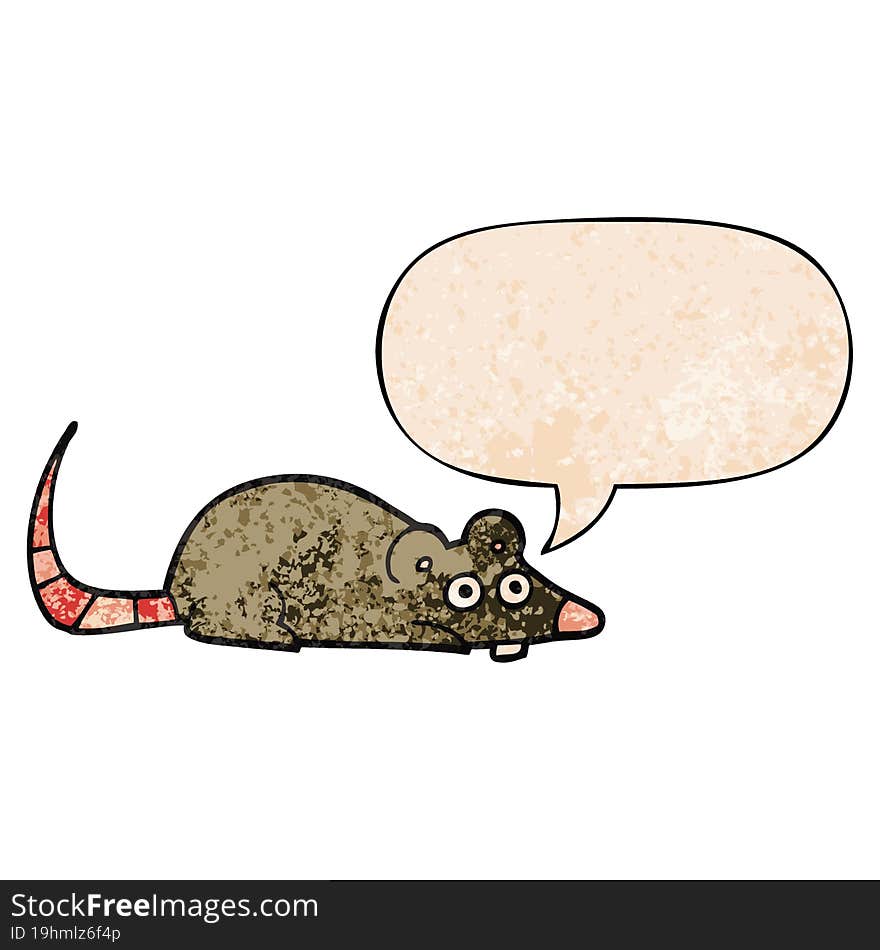 Cartoon Mouse And Speech Bubble In Retro Texture Style