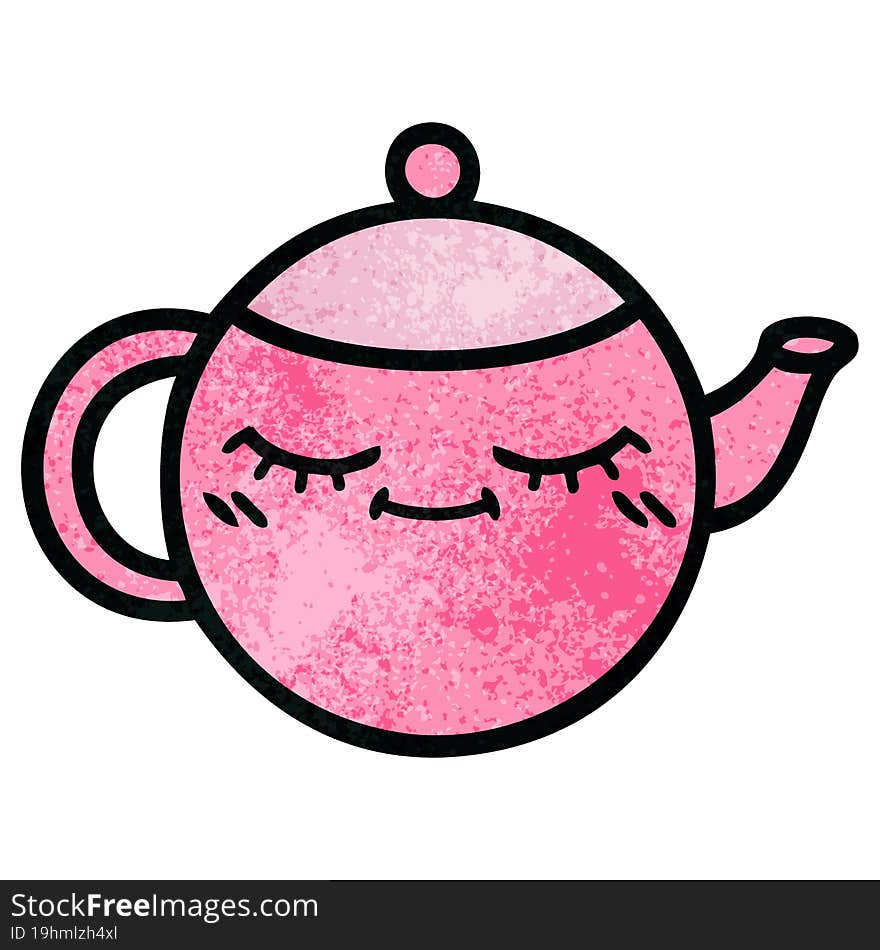 retro grunge texture cartoon of a teapot