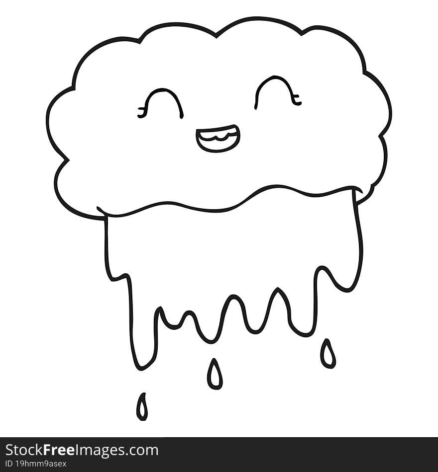 black and white cartoon rain cloud