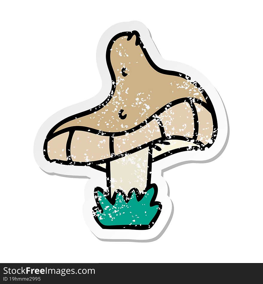 distressed sticker cartoon doodle of a single mushroom