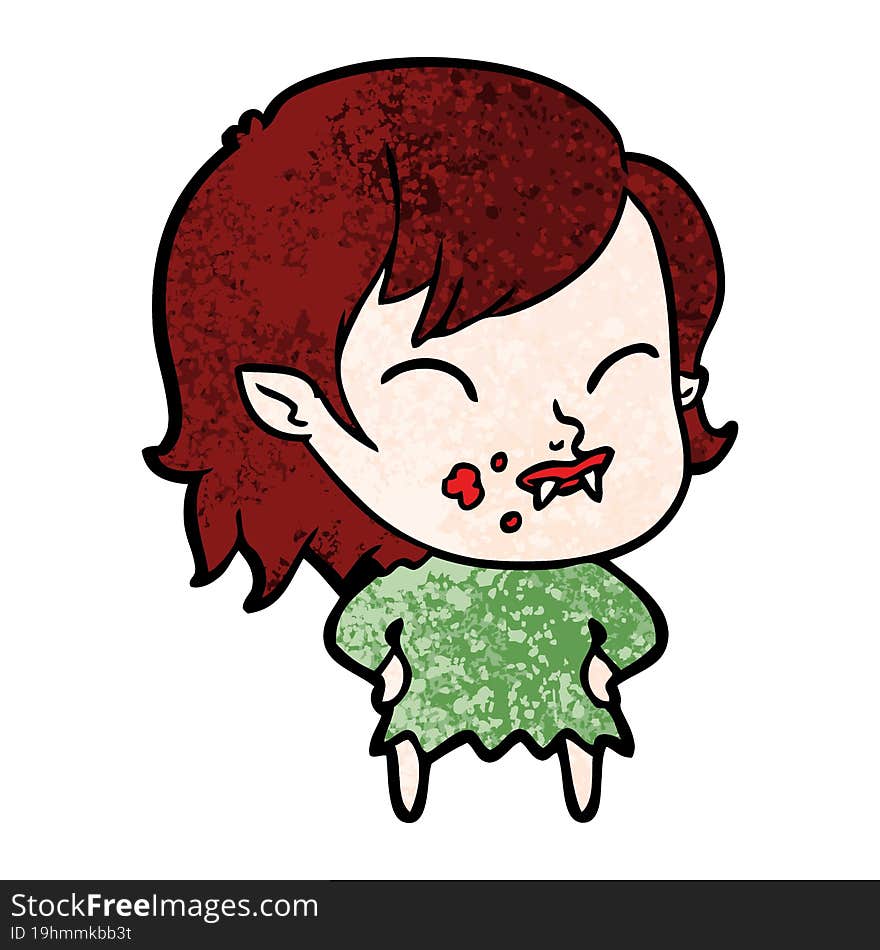 cartoon vampire girl with blood on cheek. cartoon vampire girl with blood on cheek