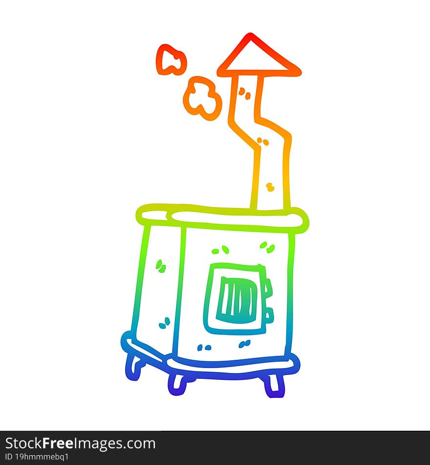 rainbow gradient line drawing of a cartoon old wood burner