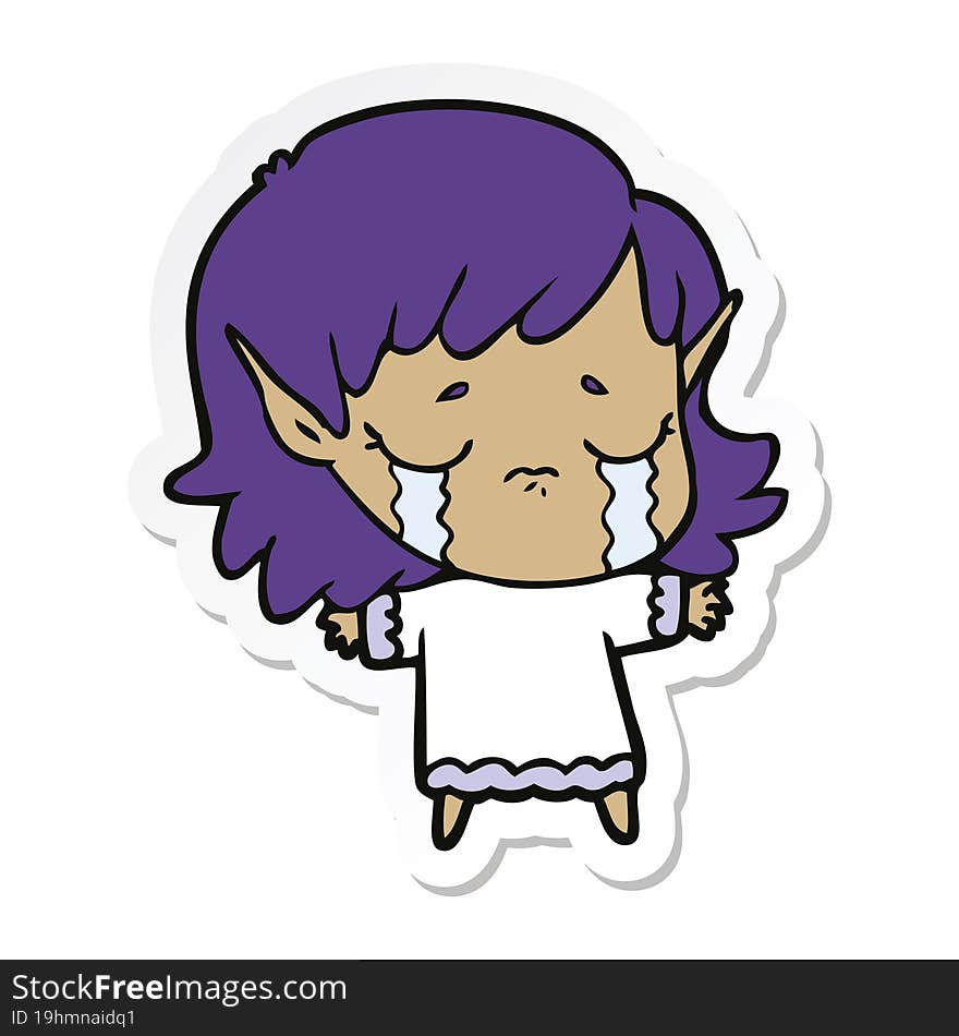 Sticker Of A Cartoon Crying Elf Girl