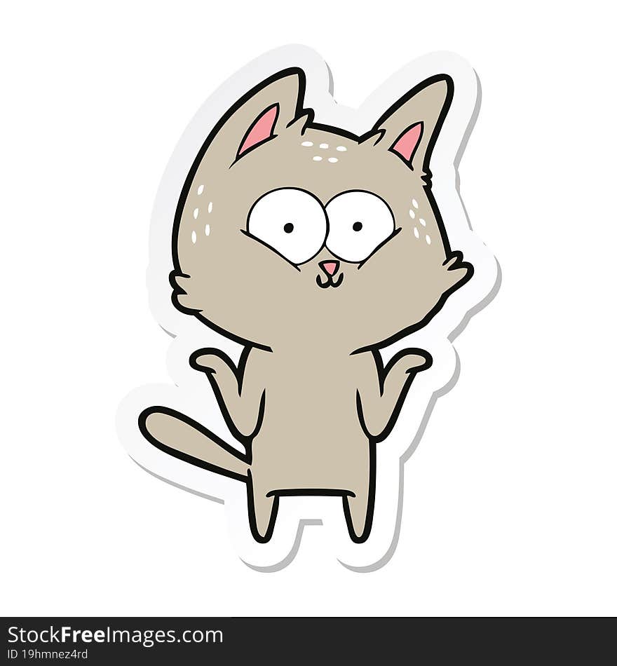 sticker of a cartoon cat shrugging shoulders