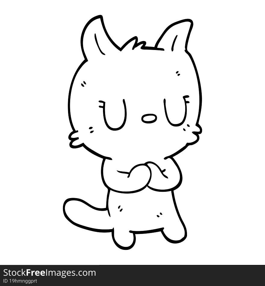 Line Drawing Cartoon Happy Cat