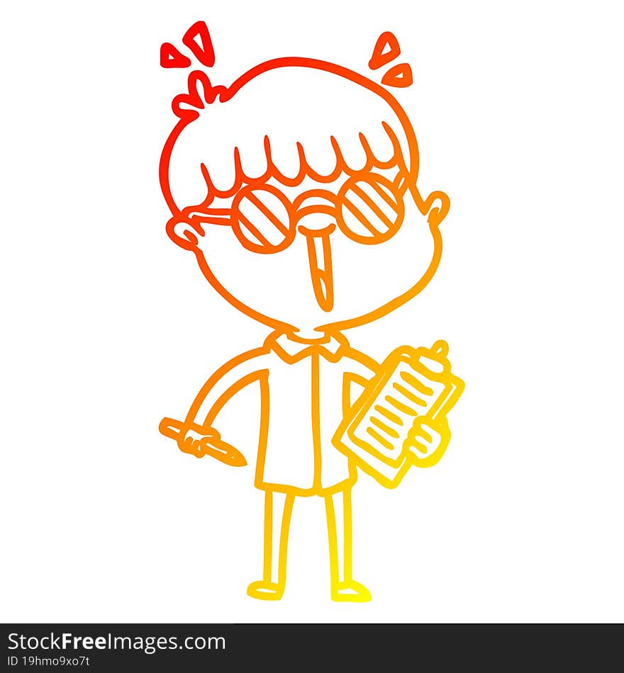 warm gradient line drawing of a cartoon boy wearing spectacles