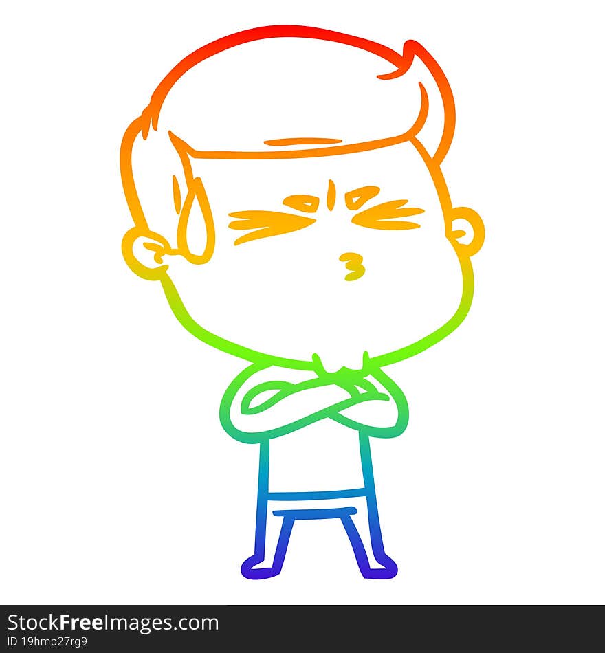 Rainbow Gradient Line Drawing Cartoon Man Sweating