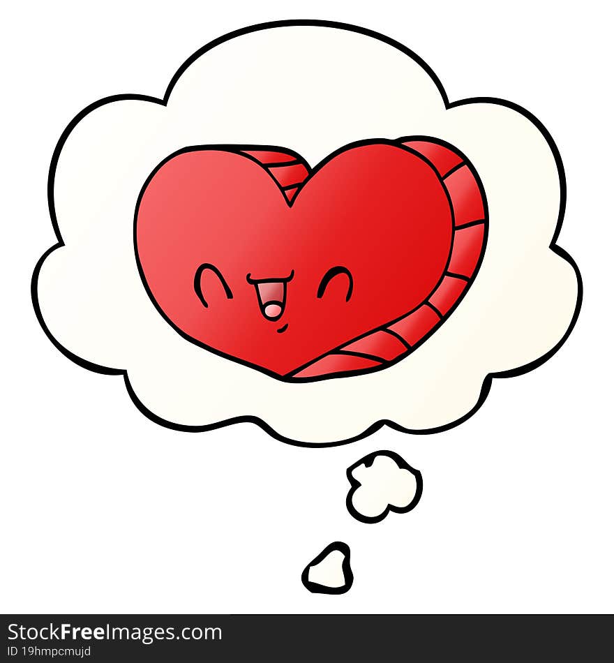 cartoon love heart and thought bubble in smooth gradient style