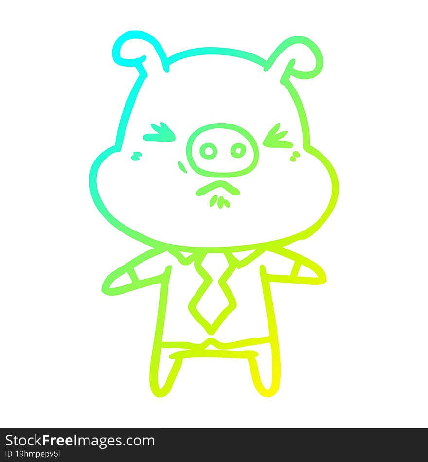 cold gradient line drawing cartoon angry pig in shirt and tie