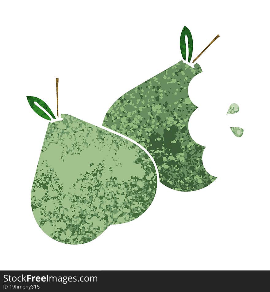 retro illustration style cartoon of a green pear