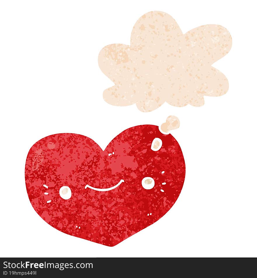 heart cartoon character and thought bubble in retro textured style