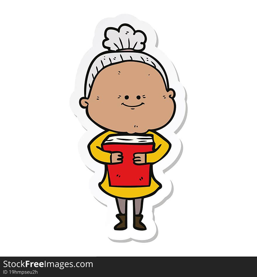 sticker of a cartoon happy old woman