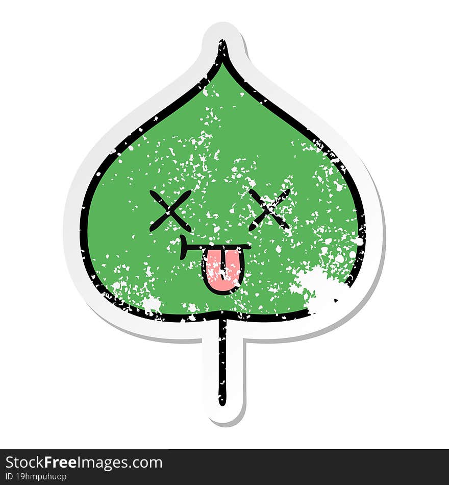 distressed sticker of a cute cartoon expressional leaf