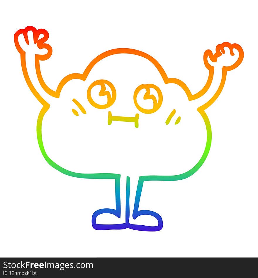 Rainbow Gradient Line Drawing Cartoon Dark Cloud Character