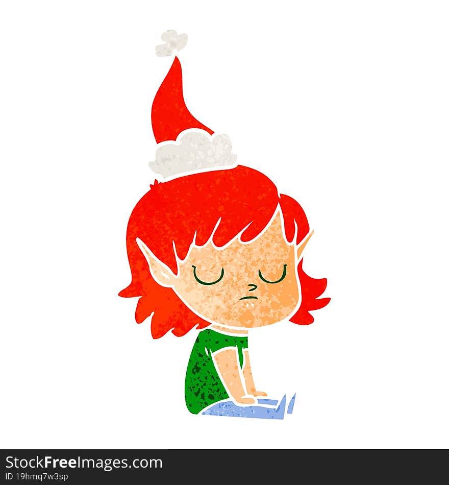 Retro Cartoon Of A Elf Girl Wearing Santa Hat