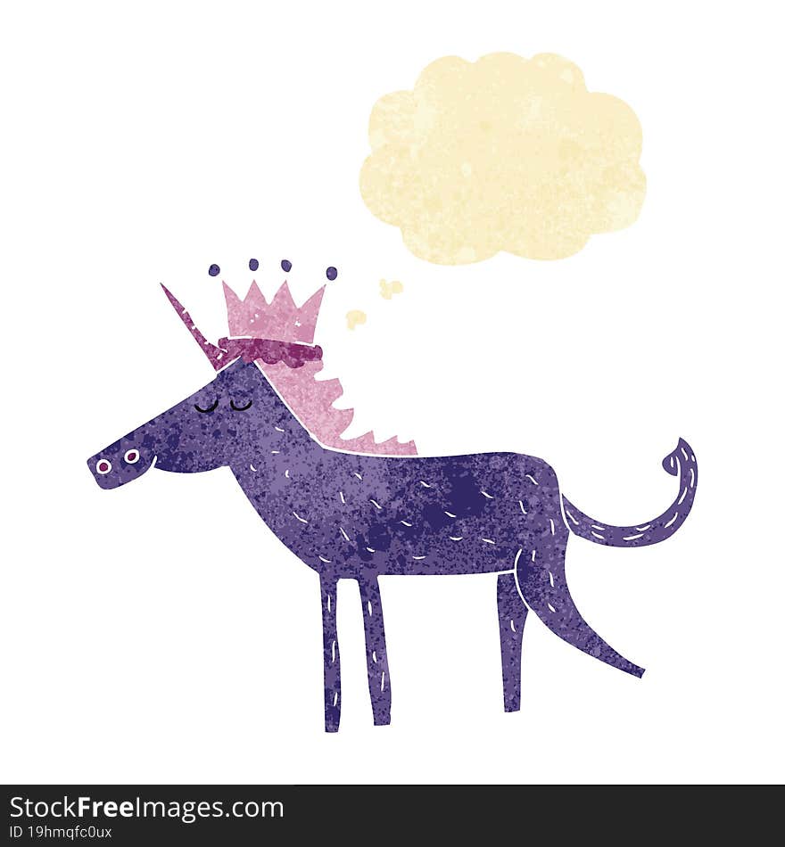 cartoon unicorn with thought bubble