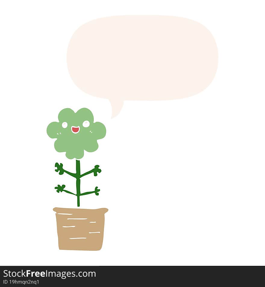 cartoon flower with speech bubble in retro style