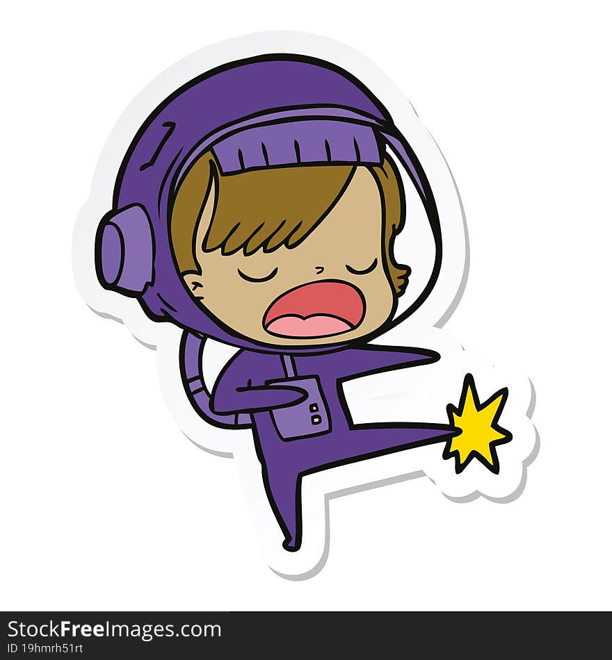 Sticker Of A Cartoon Astronaut Woman Kicking