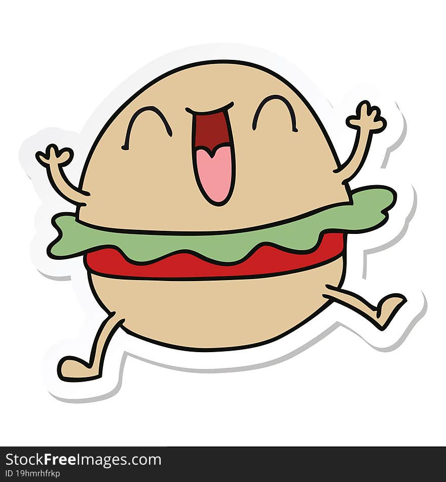 sticker of a quirky hand drawn cartoon happy veggie burger