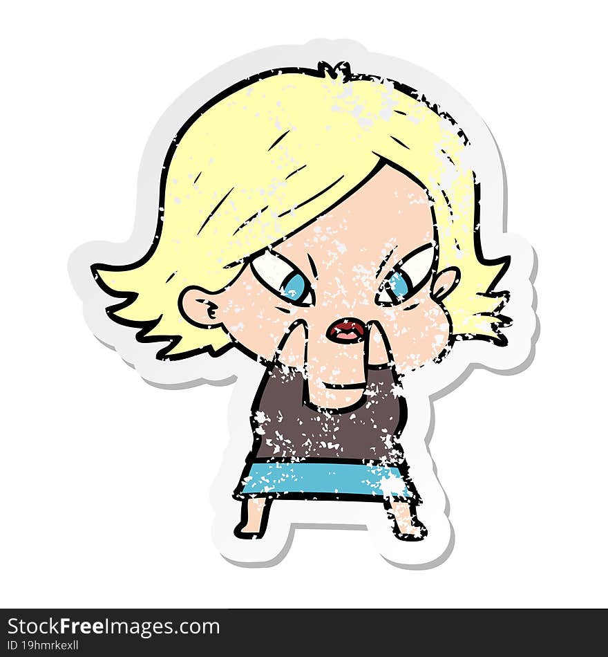 distressed sticker of a cartoon stressed woman