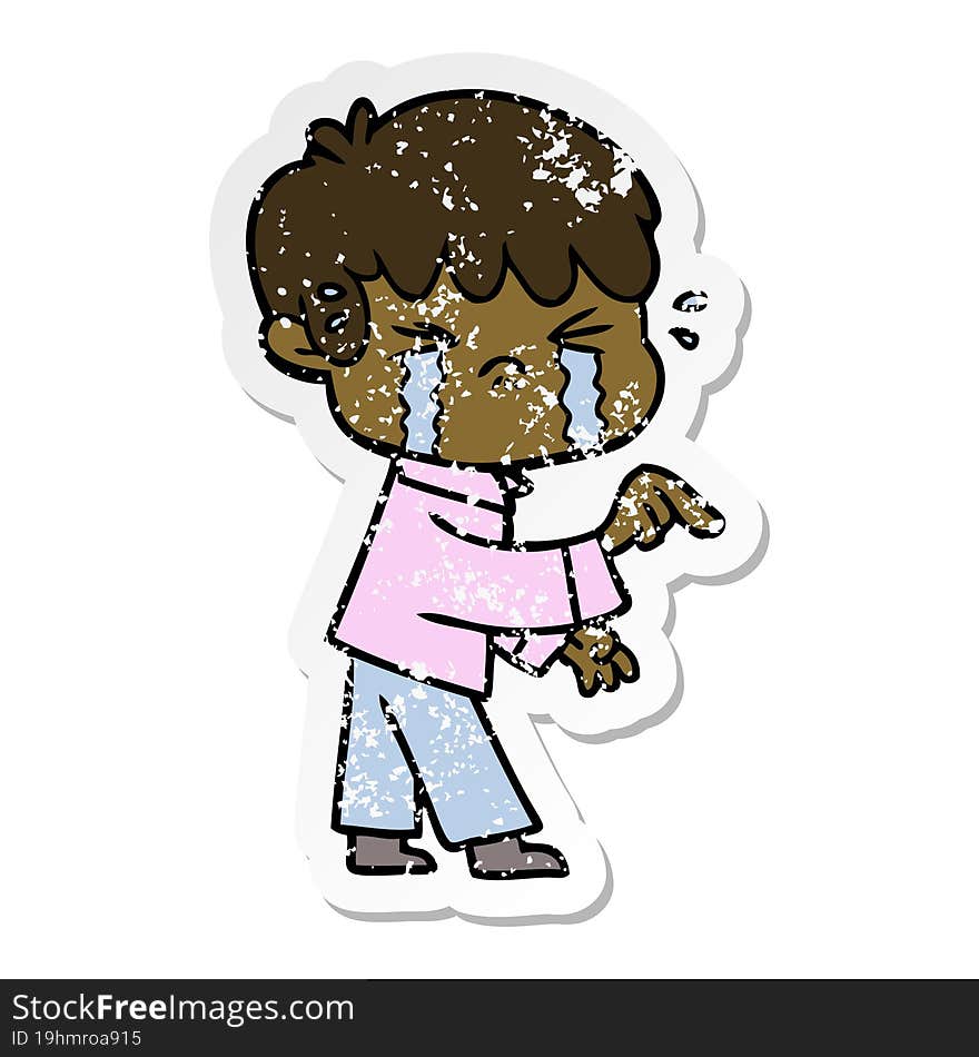 distressed sticker of a crying boy cartoon