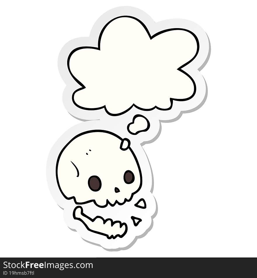 cartoon spooky skull and thought bubble as a printed sticker