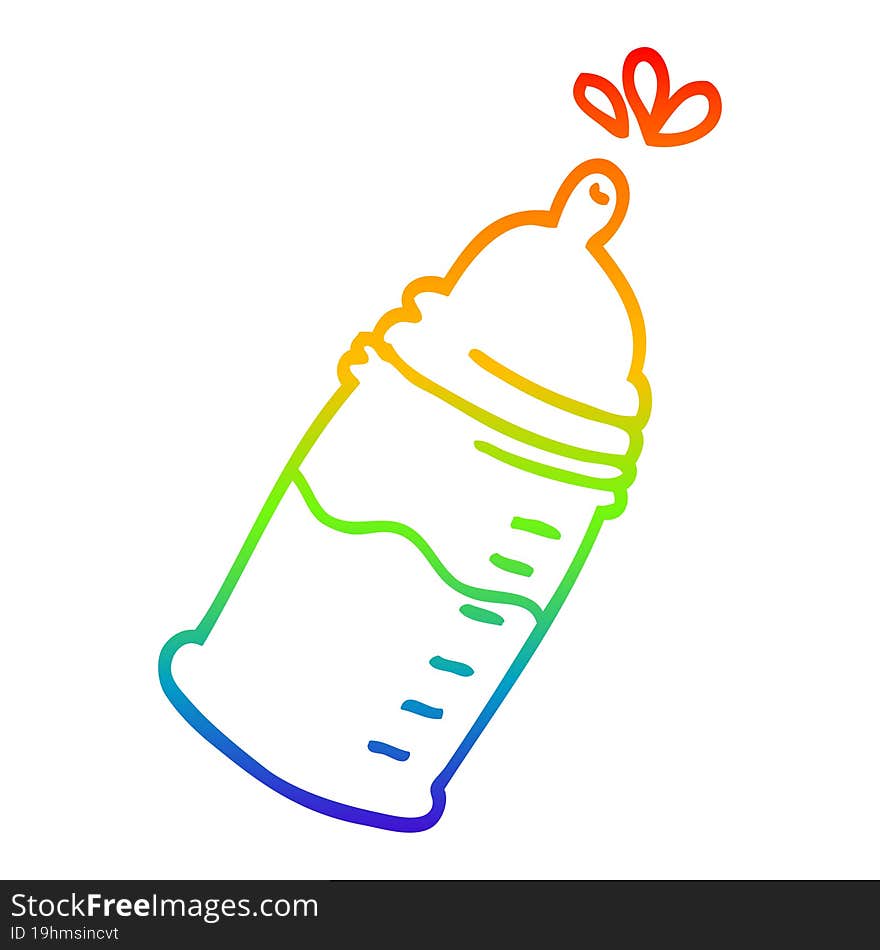 Rainbow Gradient Line Drawing Cartoon Baby Bottle