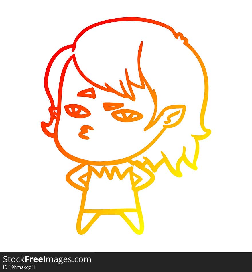 warm gradient line drawing cartoon vampire girl