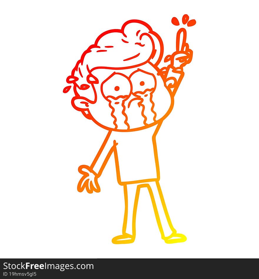 warm gradient line drawing cartoon crying man trying to ask a question